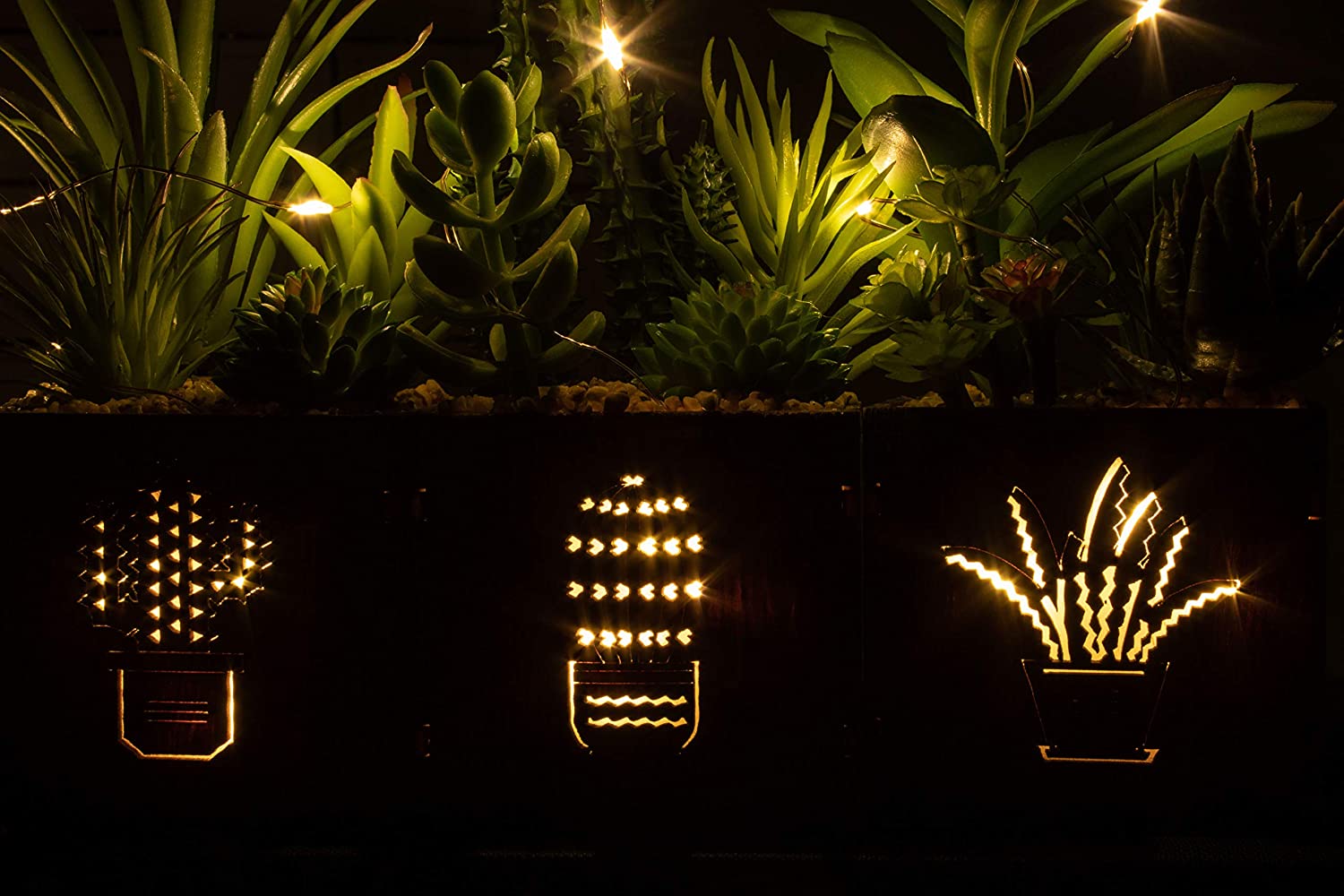 BEGONDIS Set of 3 Artificial Succulents with Led Lights in Wooden Box - Image 4