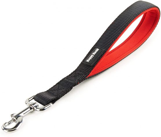 HAPPY HACHI Short Dog Lead Leash for Medium Large Strong Dogs Easy Control Double Webbing Nylon Pet Training Traffic Leash with Padded Handle (Black, M 12.6inch Length)