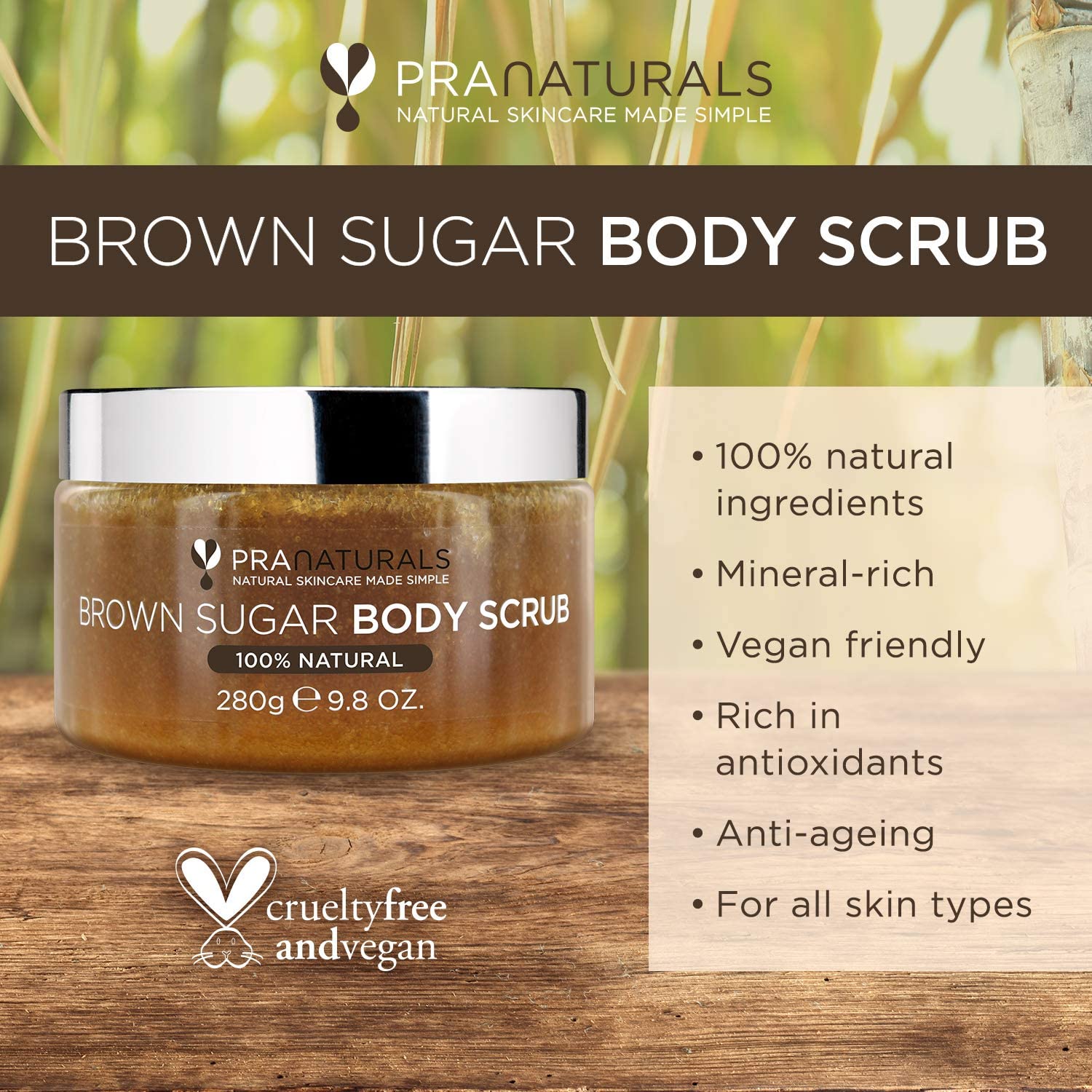 Pranaturals Brown Sugar Body Scrub Natural Exfoliating Body Scrub Gently Removes Dead Dry 