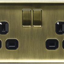 BG Electrical nab22b Metal Antique Brass Double Plug Socket Switch - Antique Brass Black