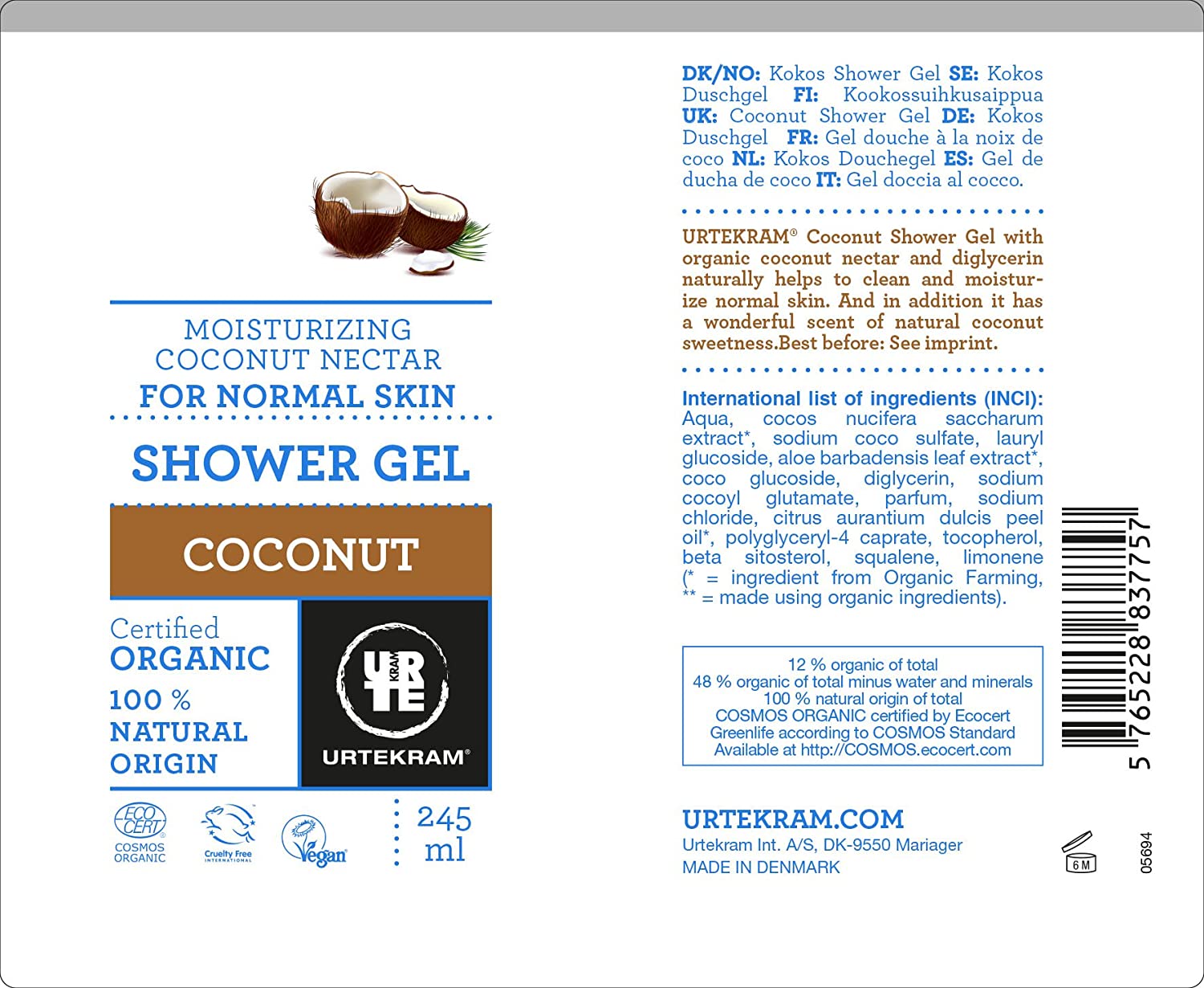 Urtekram Coconut Showergel, 245 ml, 245 ml (Pack of 1) - Image 4