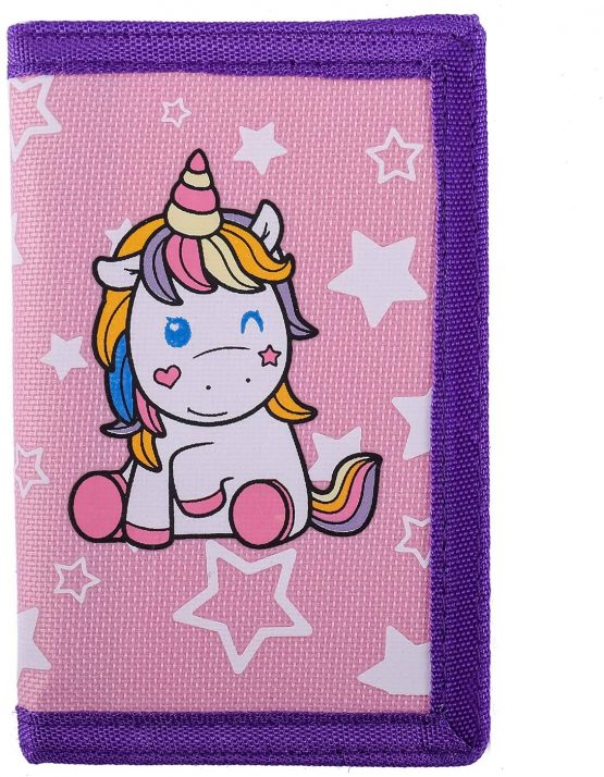 RFID Blocking Wallet for Kids / Slim Cartoon Wallet with Zippered Pocket / Trifold Canvas Outdoor Sports Wallet , Unicorn