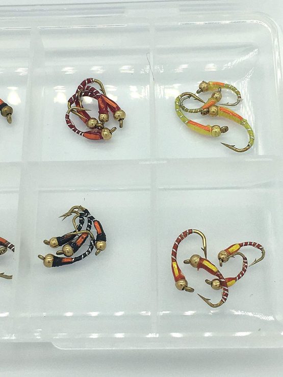 Fly Fishing 32 Beadhead Epoxy Buzzers + FREE FLY BOX Size 10-14 Trout Flies UK #DR1 - Image 2