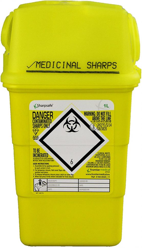 Frontier 41602430 Medical Sharps Disposal Bin/Box, 1 L