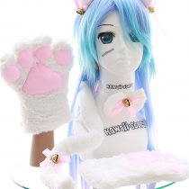 C-20 White Cat Paw Gloves Ears Tail Collar Hairband Set Lolita Maid Cosplay