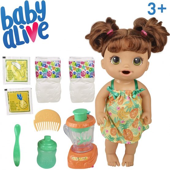Baby Alive Magical Mixer Baby Doll Tropical Treat with Blender Accessories, Drinks, Wets, Eats, Brown Hair Toy for Children Aged 3 and Up - Image 3