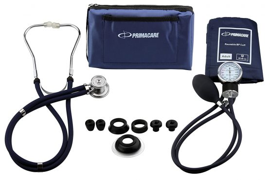 Primacare DS-9181-BL Professional Aneroid Sphygmomanometer and Sprague Rappaport Stethoscope, Manual Blood Pressure Kit with Cuff and Carrying Case, Blue