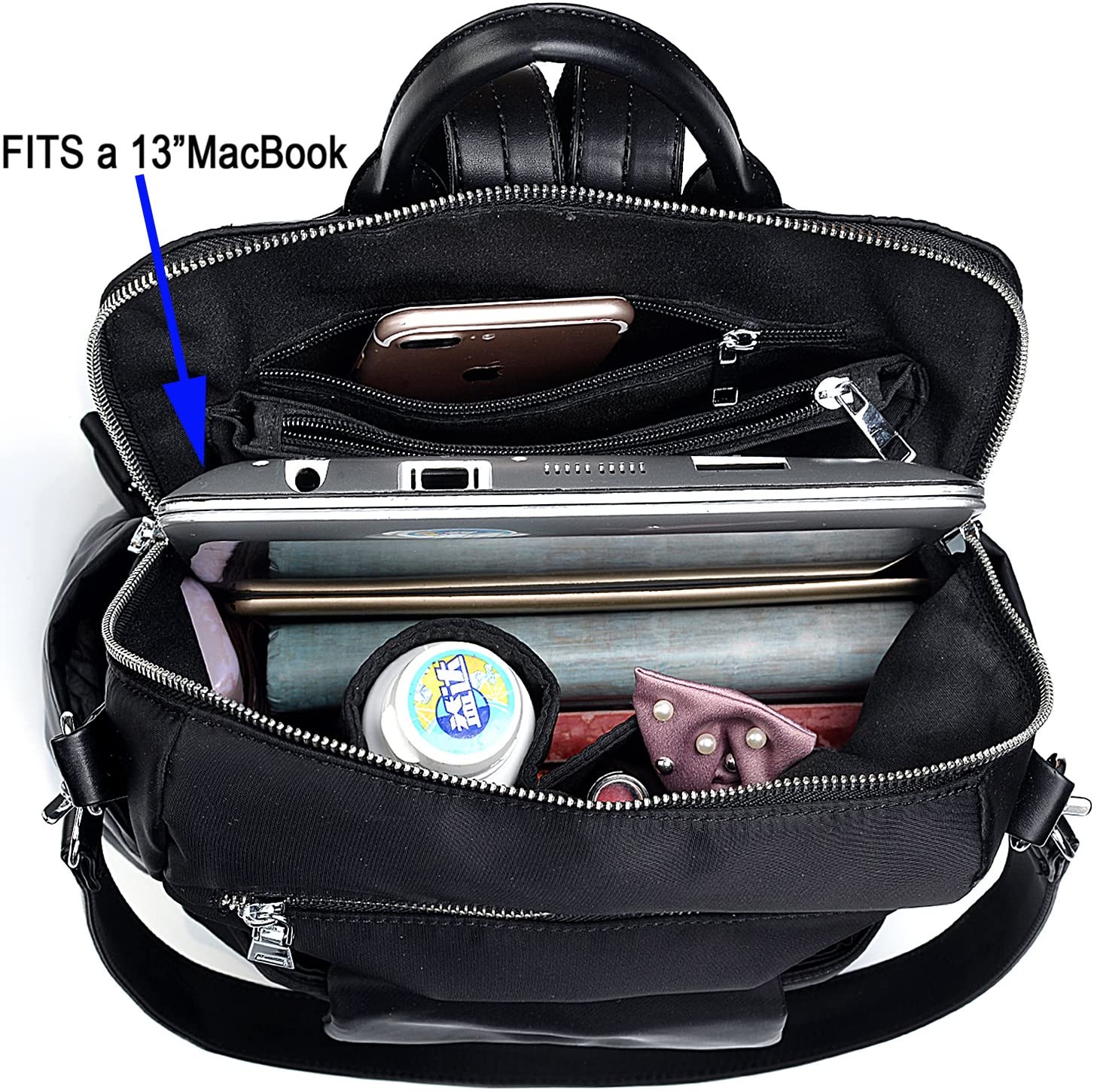 UTO Women Backpack Ladies Rucksack Handbag with Detachable Crossbody Shoulder Bag Waterproof Nylon Black, Black Nylon, XL - Image 4
