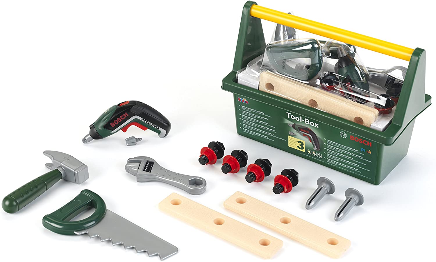 Theo Klein 8345 Bosch tool box I With battery-operated cordless screwdriver Ixolino and numerous accessories I Toys for children aged 3 and over