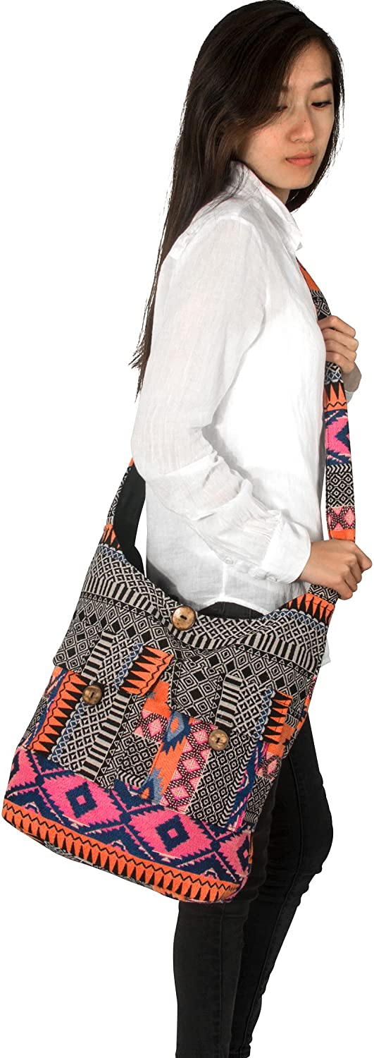 Tribe Azure Fair Trade Crossbody Handwoven Thick Cotton Shoulder Bag Shopping Market Purse Pink Casual Boho Roomy Spacious - Image 2