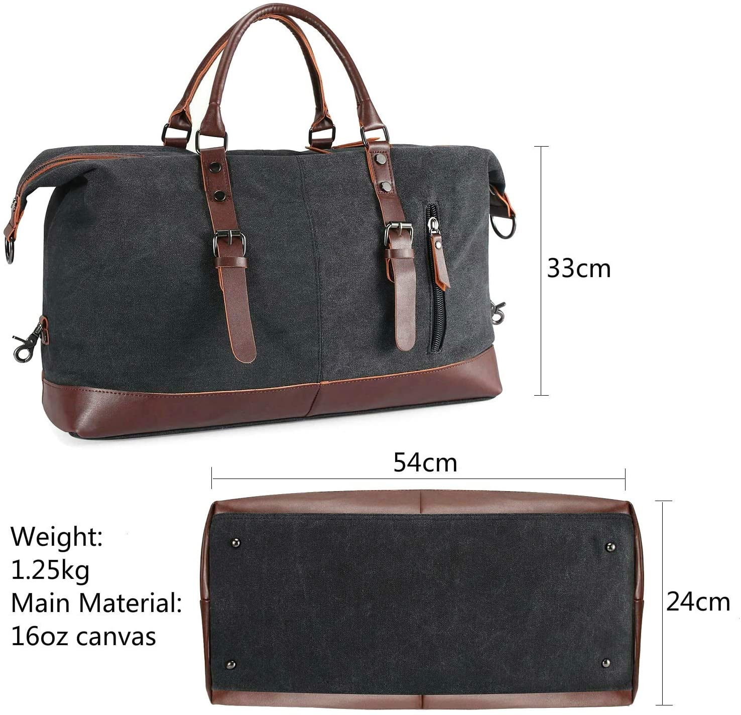 TILEMALL Oversized Canvas Holdall Travel Carry On Duffel Bags Plus Handbag Shoulder Bag Crossbody Overnight Weekend Bag Unisex Travel Holdall Handbag with PU Leather Handle (Black) - Image 4