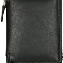 Men's Large Metal Zip-Around Black Leather Wallet