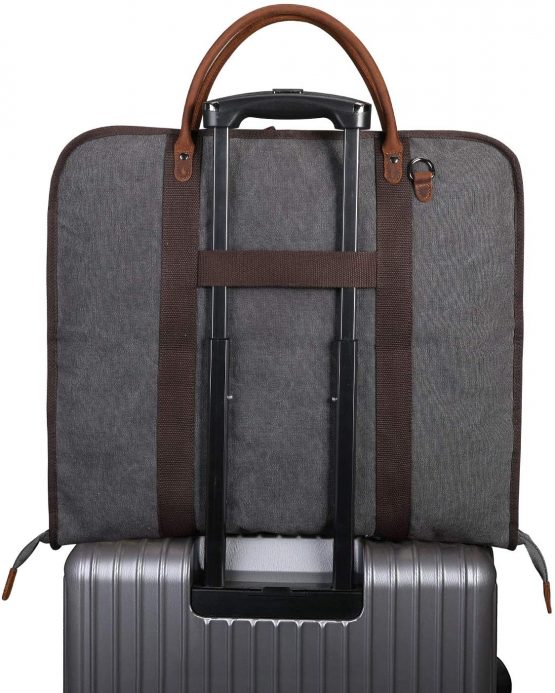 S-ZONE Canvas Genuine Leather Trim Men Suit Cover Business Trips & Storage(Grey) (Black) - Image 4
