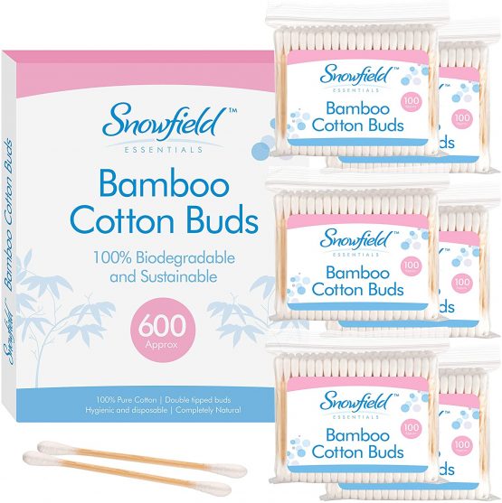 600 x Bamboo Cotton Buds (6 x 100) by Snowfield | 100% Biodegradable Eco Cotton Buds