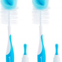 Munchkin Sponge 2-In-1 Bottle Brush (Bonus Teat Brush Stored In Handle), Blue, 2 Pack