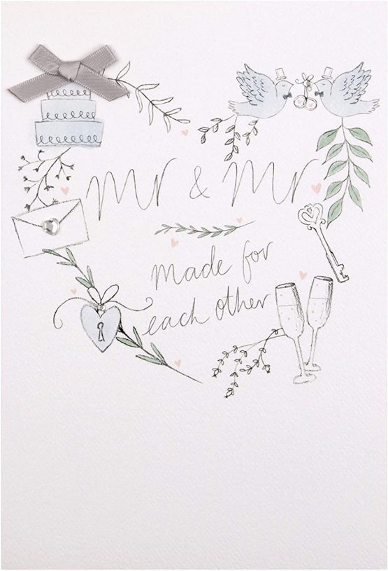 Mr & Mr Wedding Congratulations Card from Hallmark - Contemporary Design with Gem and Ribbon Attachments