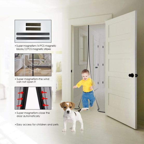 Magnetic Fly Screen Door, YRH Heavy Duty Bug Mesh Curtain with Powerful Magnets and Full Frame Magic Tape, Insect Protection Door No Gap, Keep Bugs Out Lets Fresh Air in,90 * 210cm (Black) - Image 4