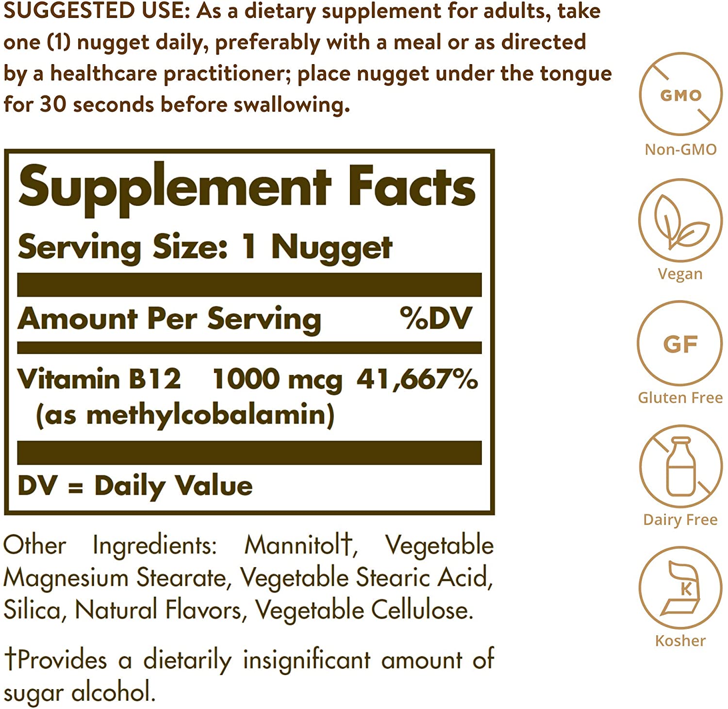 Solgar Methylcobalamin (Vitamin B12) 1000 µg Nuggets, Pack of 30 - for Energy Support - Easy to Take, Dissolvable - Vegan - Image 2