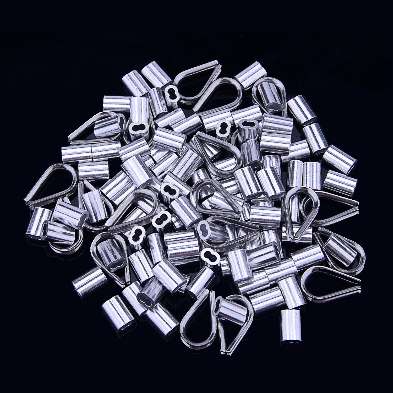Sunmns 100 Pieces 1/16 Inch Wire Rope Aluminum Loop Sleeve and 20