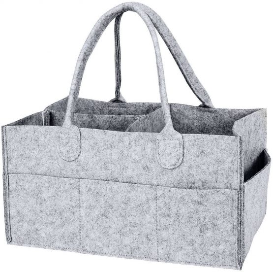 YiCoo Foldable Baby Diaper Caddy Organiser, Portable Nursery Storage Basket Bin with Changeable Compartments(Light Grey)