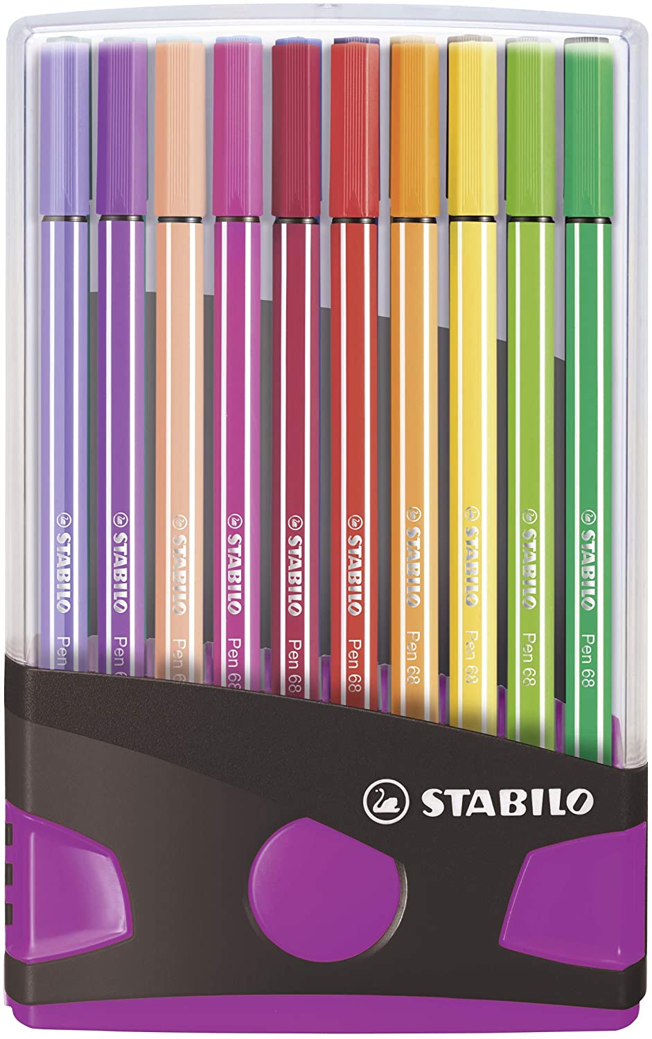 STABILO Pen 68 - Premium Fibre-Tip Pen - ColorParade in Anthracite/Pink - Deskset of 20 - Assorted Colours