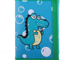 RFID Blocking Wallet for Kids / Slim Cartoon Wallet with Zippered Pocket / Trifold Canvas Outdoor Sports Wallet , Dinosaur