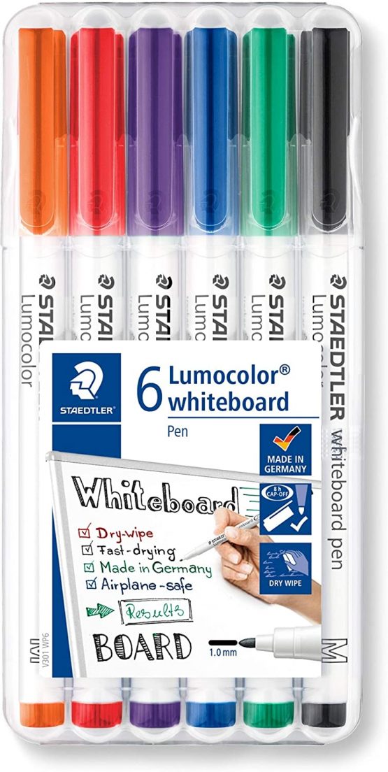 STAEDTLER 301 WP6 Whiteboard Pens, Assorted Colour, Pack of 6