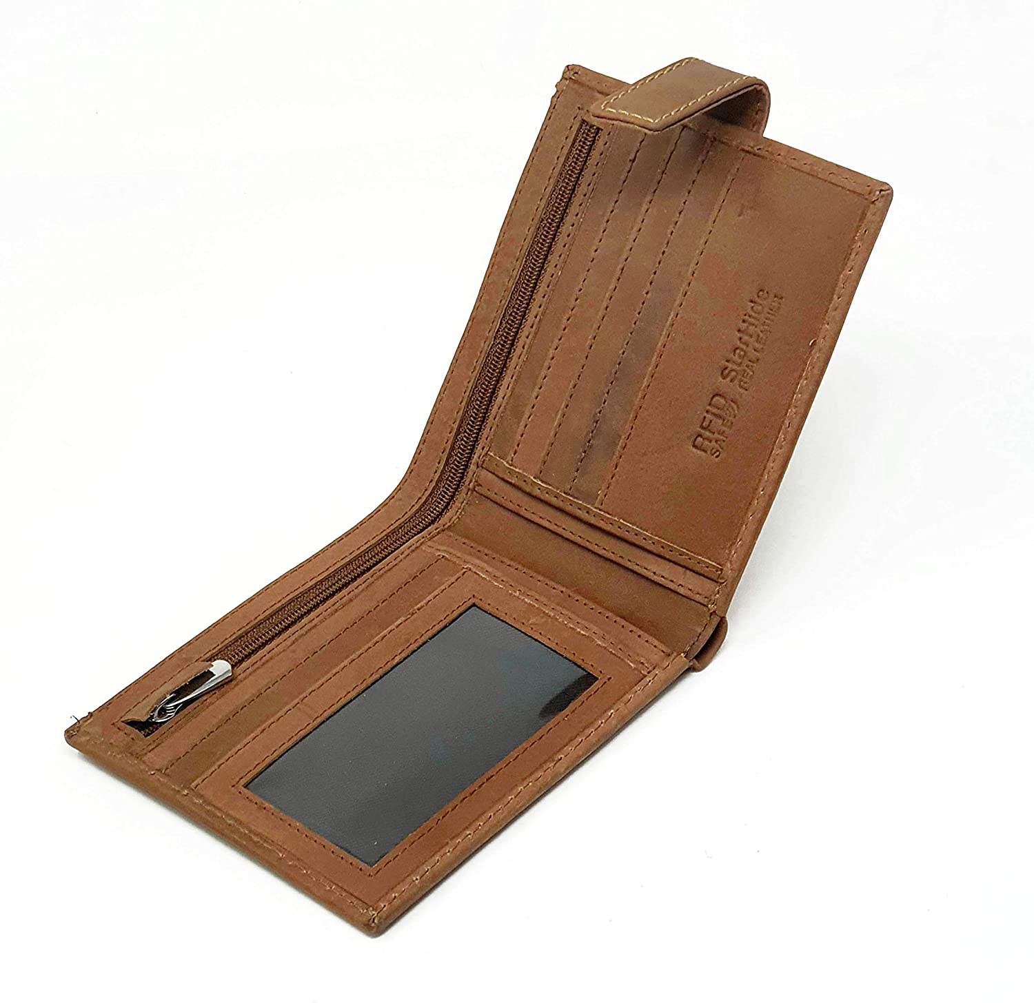 STARHIDE RFID Blocking Leather Wallet, Slim Bifold with ID Window, Multiple Card Slots, Zip Cash Pocket - Image 4