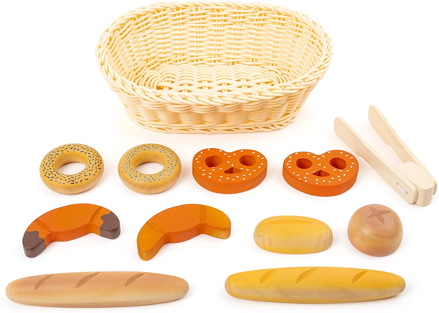 Small Foot 11444 Breadbasket Set Fresh, Made of Wood, with Baked Goods Tongs, Role-Playing Toy - Image 2