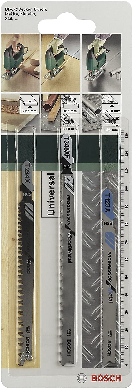 Bosch 2609256743 Jigsaw Blade Set T 123 X T 234 X T 345 XF (3 Pieces), Silver