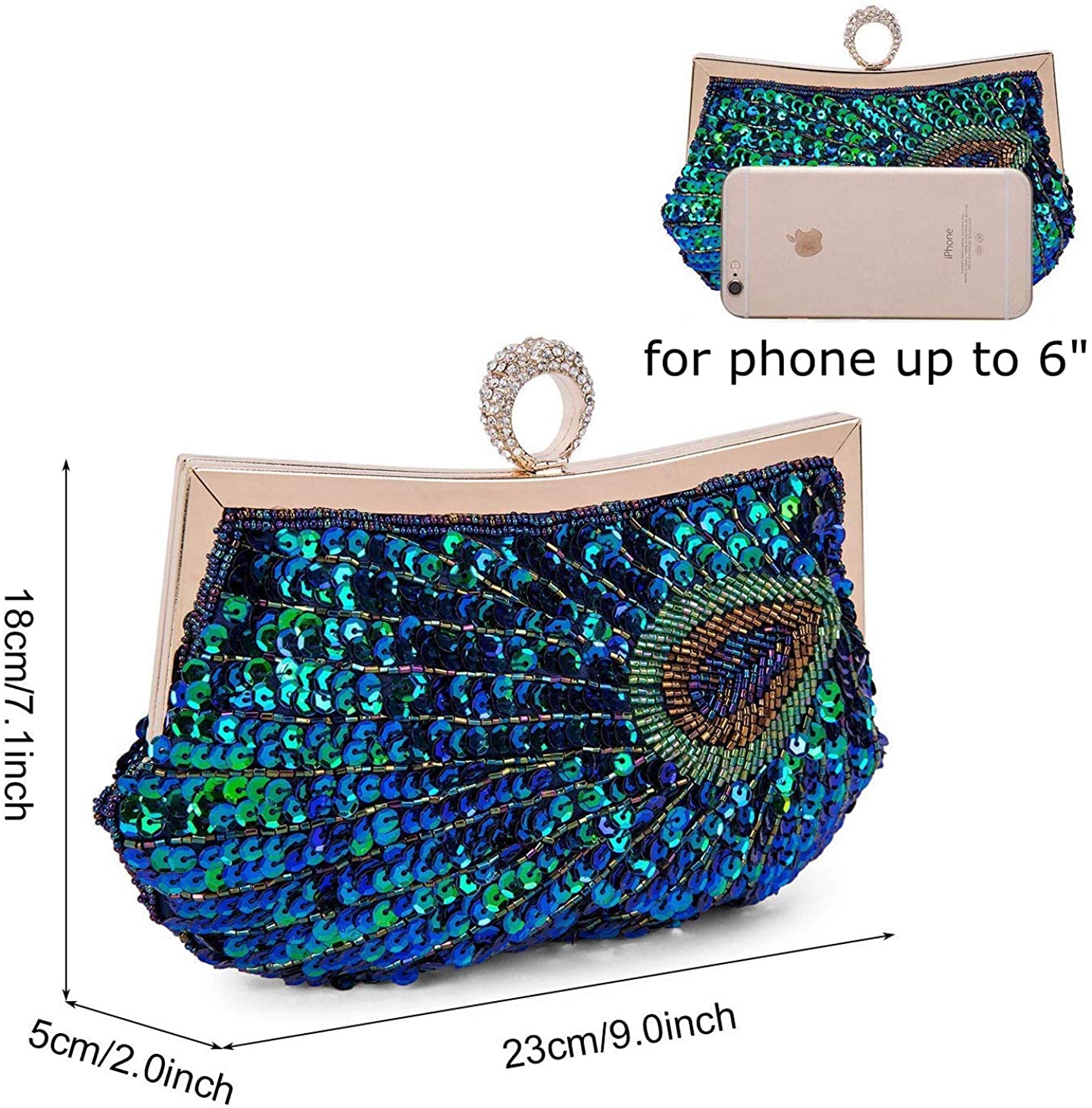 BAIGIO Vintage Clutch Bag for Women Sequin Peacock Evening Clutches Ladies Prom Party Purse Wedding Bridal Handbag with Detachable Chain Strap - Image 2