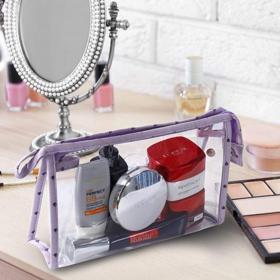 Cosmetic Bags Set Clear Toiletry Makeup Pouch for Travel, 3PCS Waterproof Transparent Plastic Beauty Organizer Case with Zipper for Vacation, Small Wallet Purse Gift for Women,Pink - Image 3