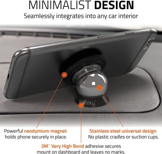 Best Car Phone Holder 100% Universal Magnetic Dashboard Mount Kit by wuteku | For All Vehicles, Phones & Tablets | iPhone X,8,7 Galaxy S8 S7 | 2 Discs & Plate Inc | Top Rated by Uber Drivers - Image 2