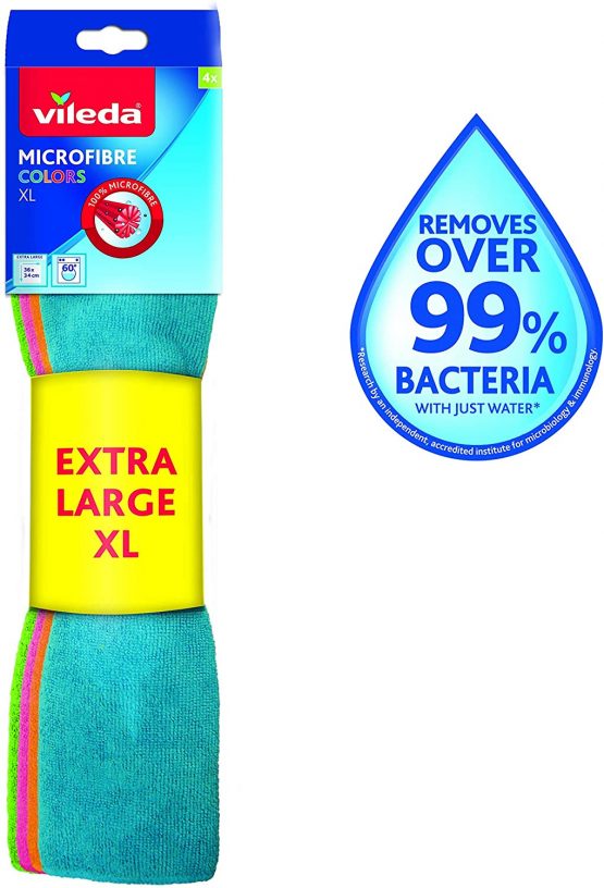Vileda 06694-31-2-231 Multi-Purpose Microfibre Cleaning Cloths Economy Pack of 4
