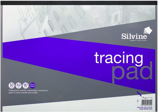 Silvine A3 Heavyweight 90gsm Professional Tracing Pad 50 Sheets, A3TPR