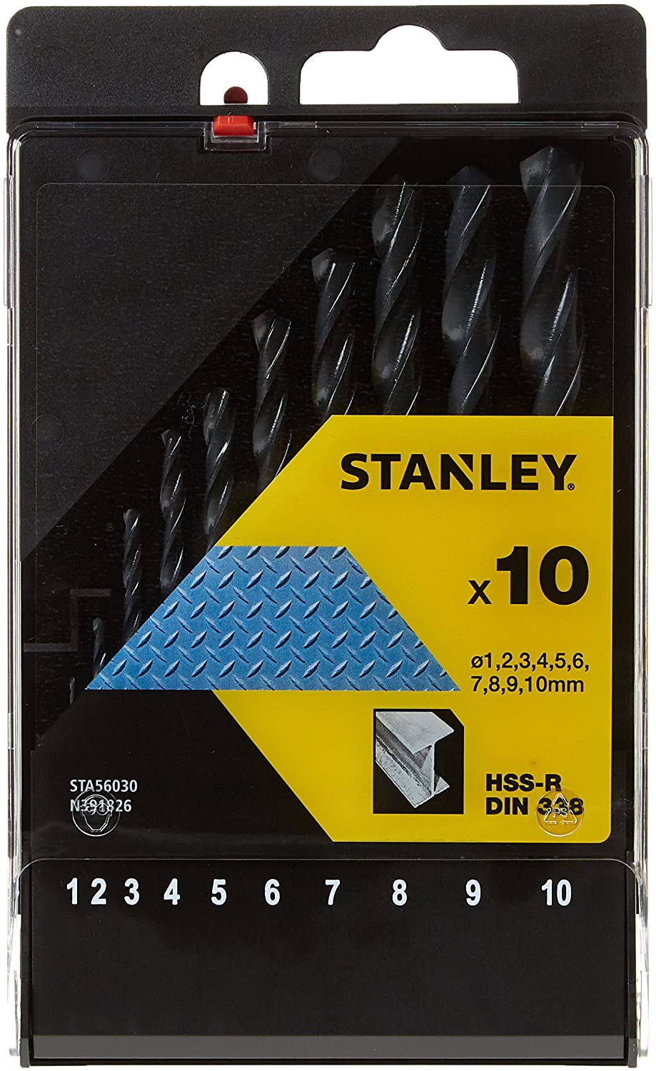 STANLEY STA56030-QZ 10 Piece High Speed Steel Metal Drill Bit Set, Includes 1mm, 2mm, 3mm, 4mm, 5mm, 6mm, 7mm, 8mm, 9mm, 10mm