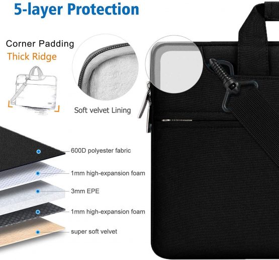HSEOK 17.3 Inch Laptop Shoulder Bag for Most 17.3" Dell Asus HP Lenovo Notebooks, Black - Image 2