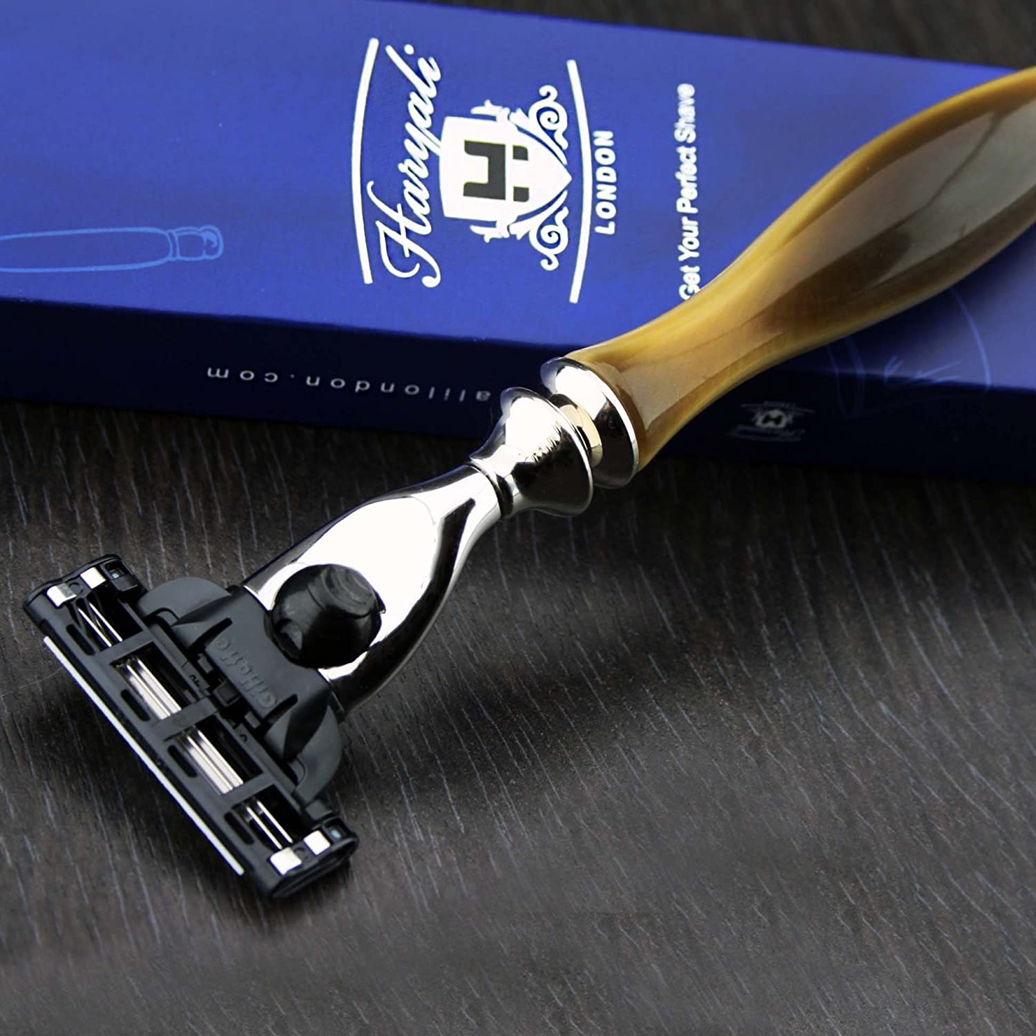 Men's Shaving Razor Triple Cartridge Compatible Razor Head with Horn Replica Handle, HORN IMITATION - Image 3