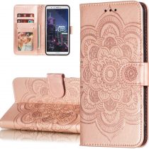 HMTECH For Huawei P Smart Case,Huawei Honor 9 Lite Cover,Embossed Mandala PU Leather Flip Notebook Wallet Magnetic Stand Card Slot Folio Bumper Case for Huawei P Smart,LD Mandala Rose Gold