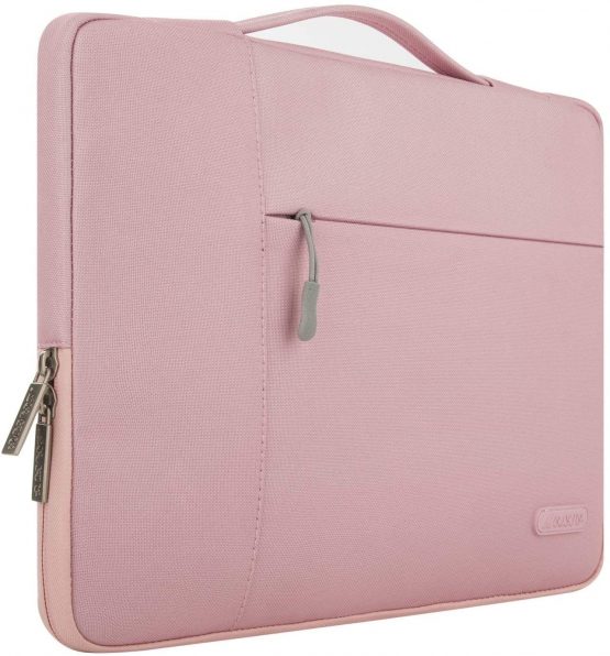 MOSISO Laptop Sleeve Compatible with 13-13.3 inch MacBook Air/Pro Retina, Notebook, Compatible with MacBook Pro 14 inch 2021 M1 Pro/M1 Max A2442, Polyester Multifunctional Briefcase Bag, Pink