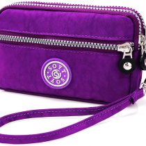 LassZone Women's Nylon Smartphone Wristlets Bag Three Zipper Long Clutch Wallets Purses for Cellphone, Card, Cash, Coin, Bills