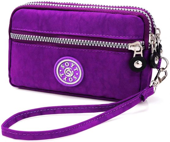LassZone Women's Nylon Smartphone Wristlets Bag Three Zipper Long Clutch Wallets Purses for Cellphone, Card, Cash, Coin, Bills