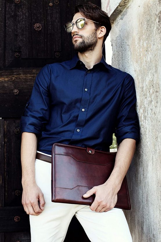 Time Resistance Hand-Crafted Full Grain Leather Documents Holder Leather Organizer Portfolio Laptop Holder (Dark Brown) - Image 2