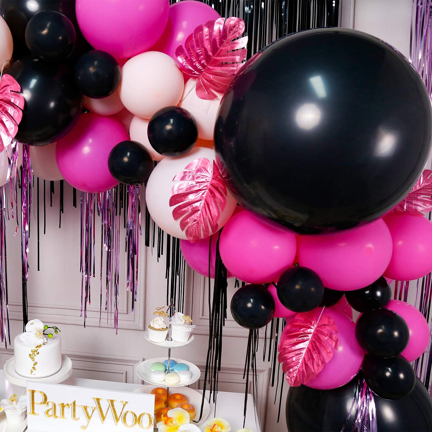 PartyWoo Hot Pink Balloons, Pack of Black Balloons, Hot Pink Balloons