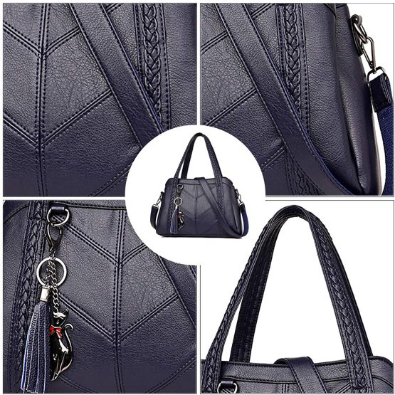 Coolives Women's Hobo Handbag with Strap Top Handle Shoulder Crossbody Bag in PU Leather Blue - Image 4