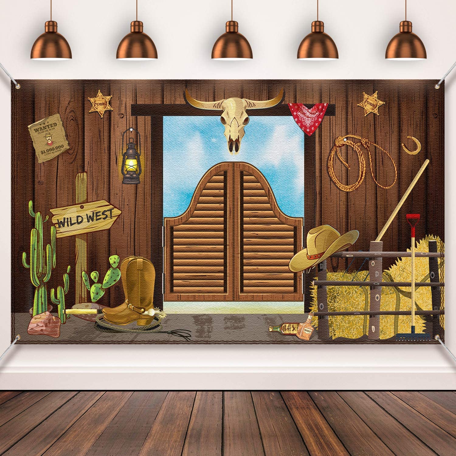 Western Party Decorations, 70.8 x 43.3 Inch Large Cowboy Backdrop Western Theme Banner Rustic Wild West Decor