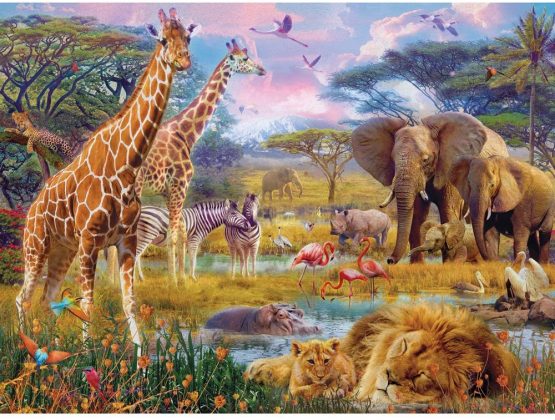 Bits and Pieces - 300 Large Piece Jigsaw Puzzle for Adults - Savannah Animals - 300 pc Jungle Scene Jigsaw by Artist Jan Patrik