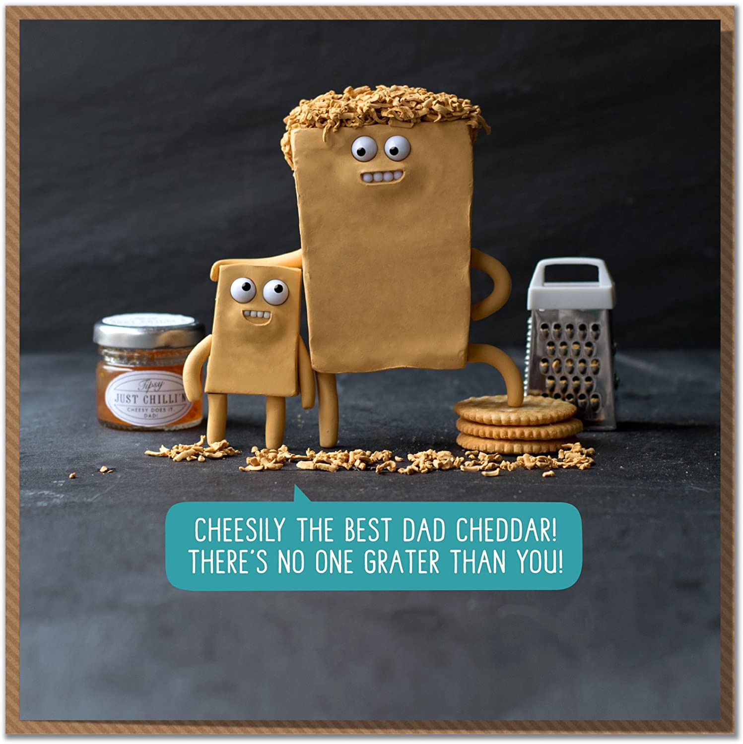 "CHEESILY The Best Dad CHEDDAR!" Dad Birthday or Father's Day Card, yellow|black|grey|green, 150mm x 150mm