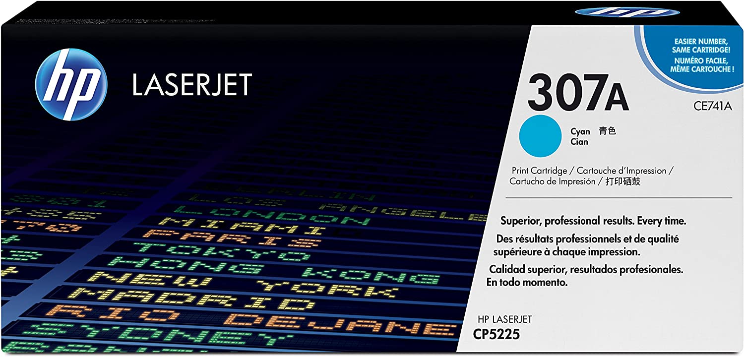 HP CE741A 307A Original LaserJet Toner Cartridge, Cyan, Single Pack, Standard