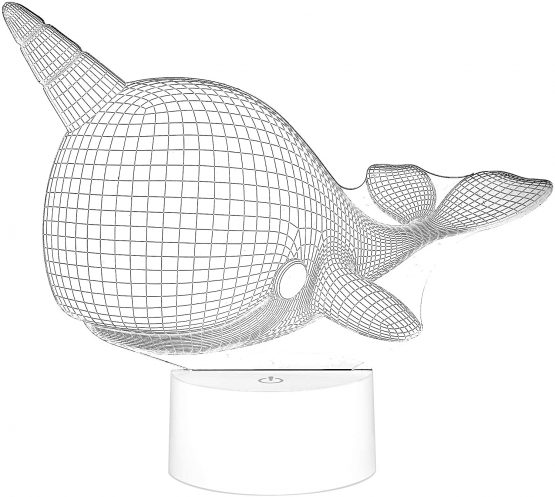 Narwhal 3D Optical Illusion Night Light withTouch control, LED Table Desk Lamp with 7 Colour Changing options, USB Powered, Desk, Night Light for Kids Friends & Family Ideal Gift - Image 3